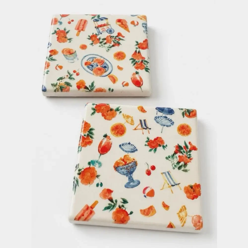 Italian Summer Coasters Set of 2 | Amalfi Coast Inspired Tile Coasters
